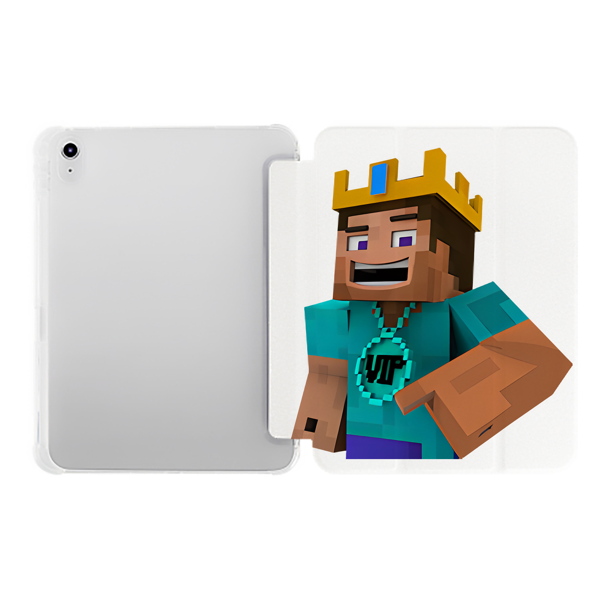（画像用） マインクラフト ブロックの世界 Minecraft MC Block world IPad ケース ペン収納付き 三つ折りスタンド PUレザー×シリコン 対応機種9.5/10.5/10.9インチ